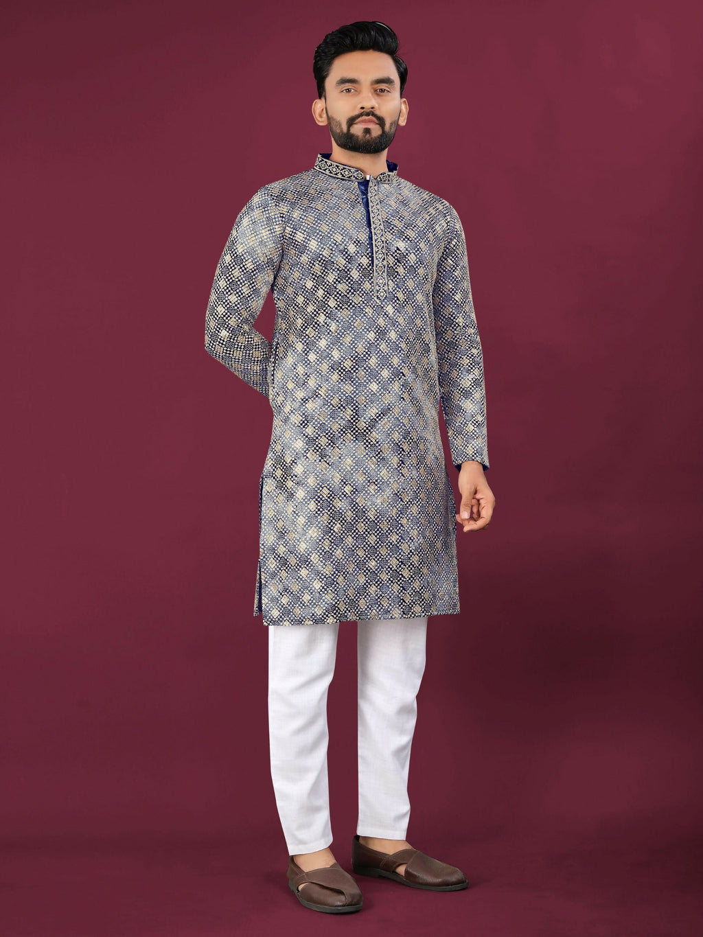 Anaita Navy Chikankari Work Viscose Rayon Straight Kurta