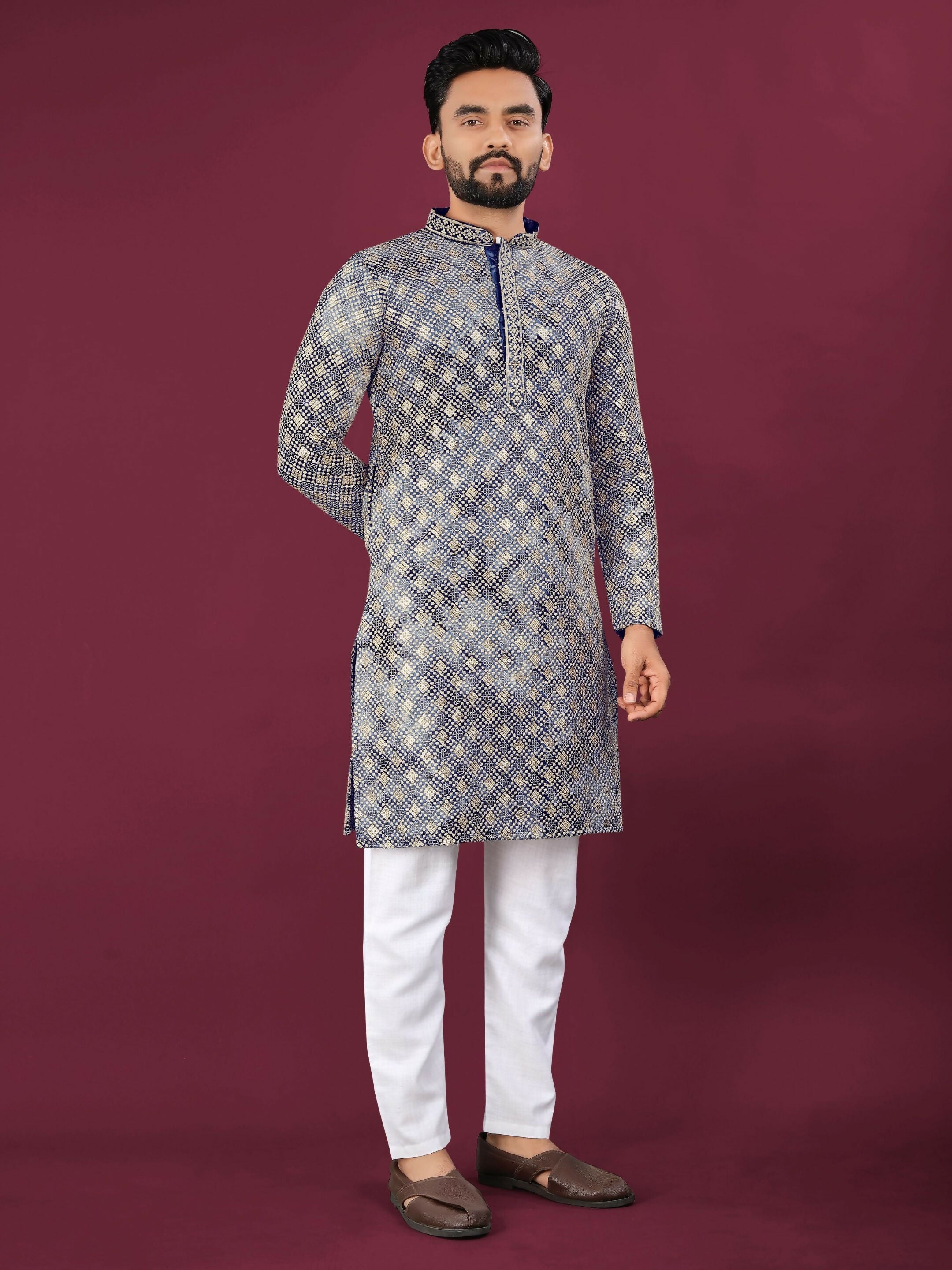 Anaita Navy Chikankari Work Viscose Rayon Straight Kurta