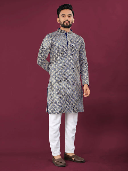 Anaita Navy Chikankari Work Viscose Rayon Straight Kurta