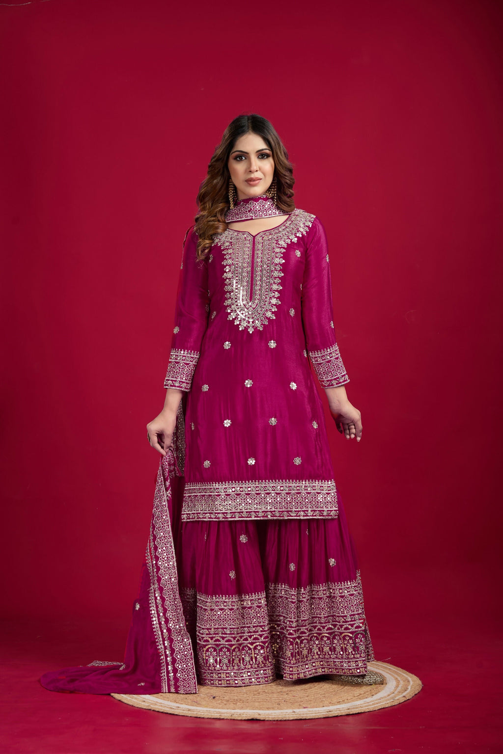 Joban Fashion Rani Kurta Set Silk Sequins , Zari, Coding & Thread Embroidered work - Distacart