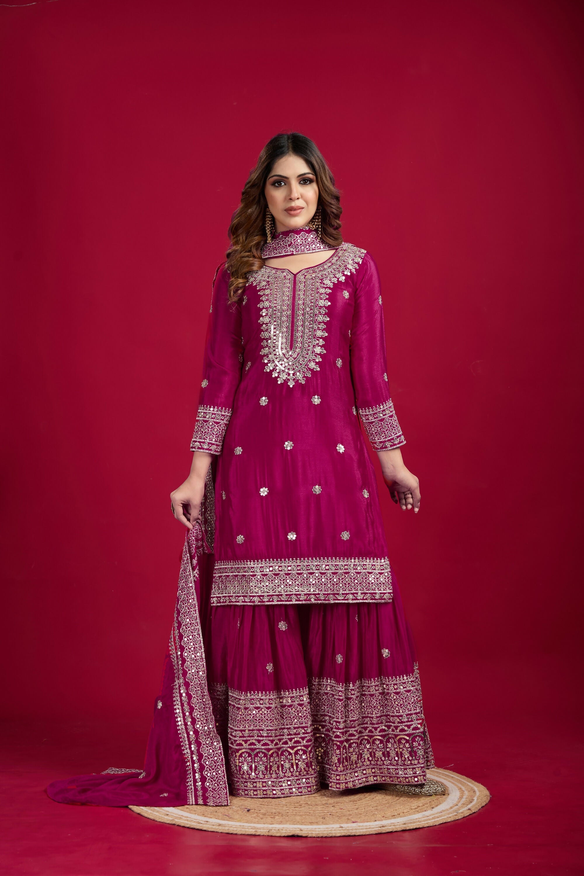 Joban Fashion Rani Kurta Set Silk Sequins , Zari, Coding & Thread Embroidered work - Distacart