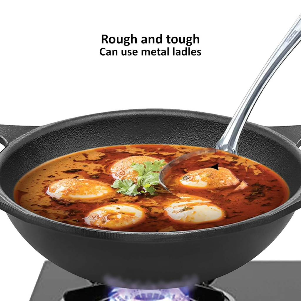 Hawkins Futura Cast Iron Nonstick Kadai with Glass Lid - Black (CIK15G)