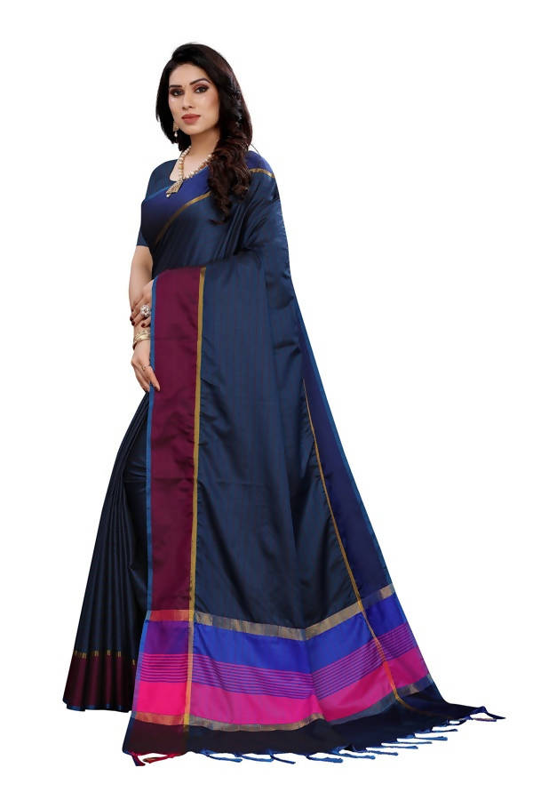 Vamika Navy Cotton Silk Weaving Saree (Binita Navy)