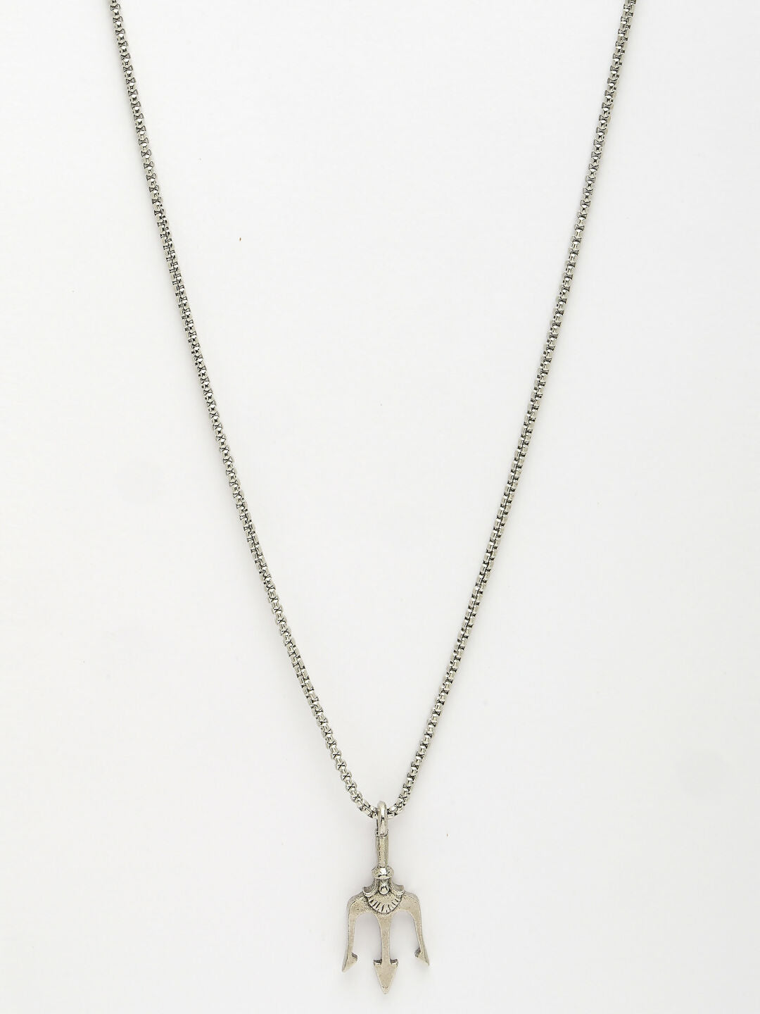 NVR Men's Silver-Plated Stainless Steel Geometric Charm Pendant With Chain