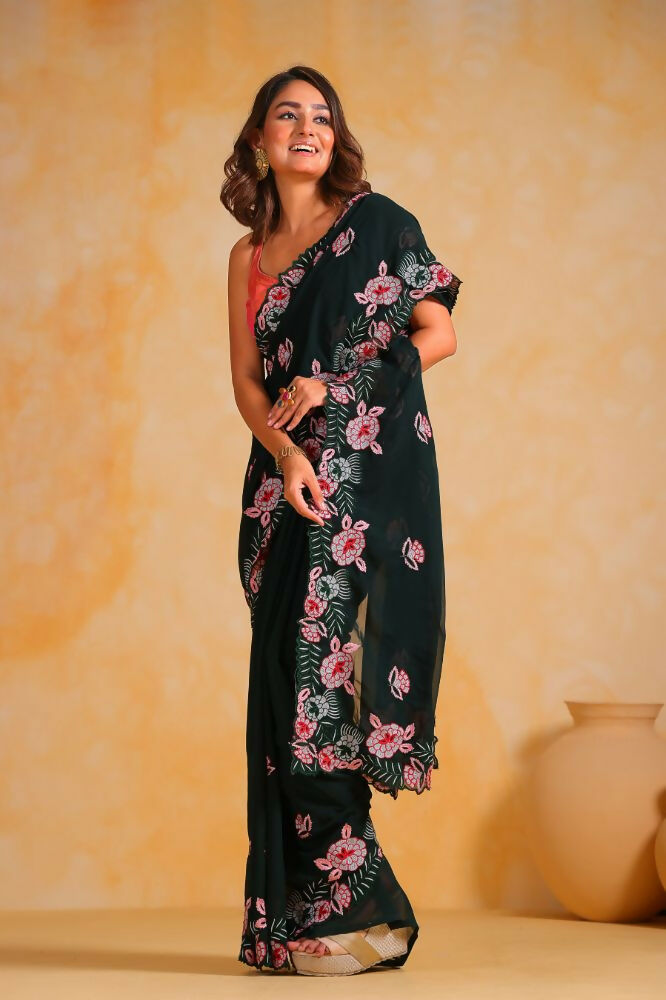 Vamsee Annie Dark Green Georgette Silk Saree
