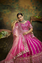 House of Panchhi Pink Pure Silk Moti & Zarkan heavy embroidery Lehenga choli & Dupatta