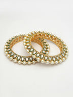 NVR Women's Set Of 2 Gold-Polished Kundan-Studded & Pearls-Beaded Bangles - Distacart