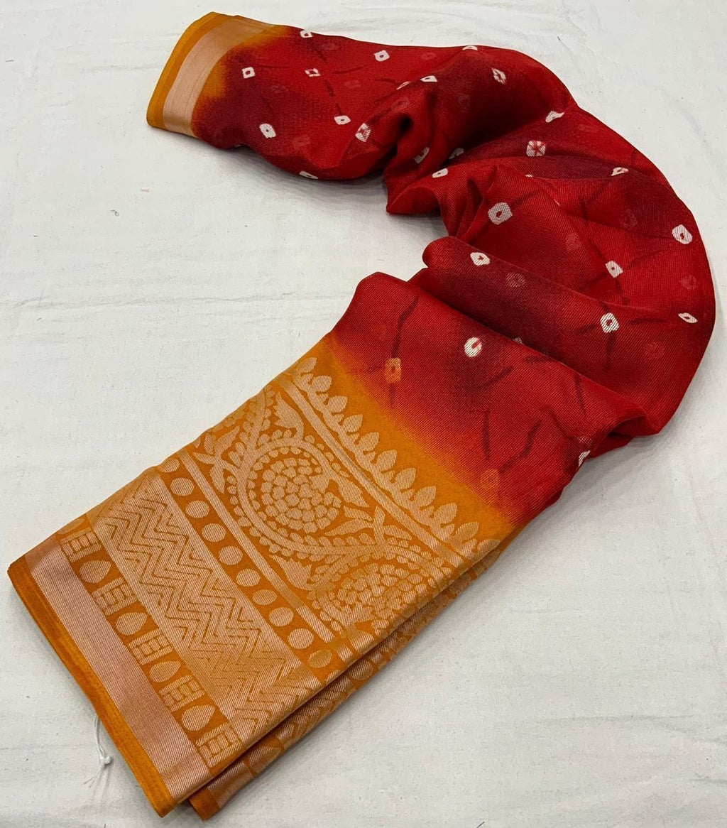 Red Jute Silk Ethnic Motifs Saree with Unstitched Blouse - A2M - Distacart