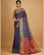 Dark Blue Silk Woven Design Saree With Unstitched Blouse Piece - Akshita