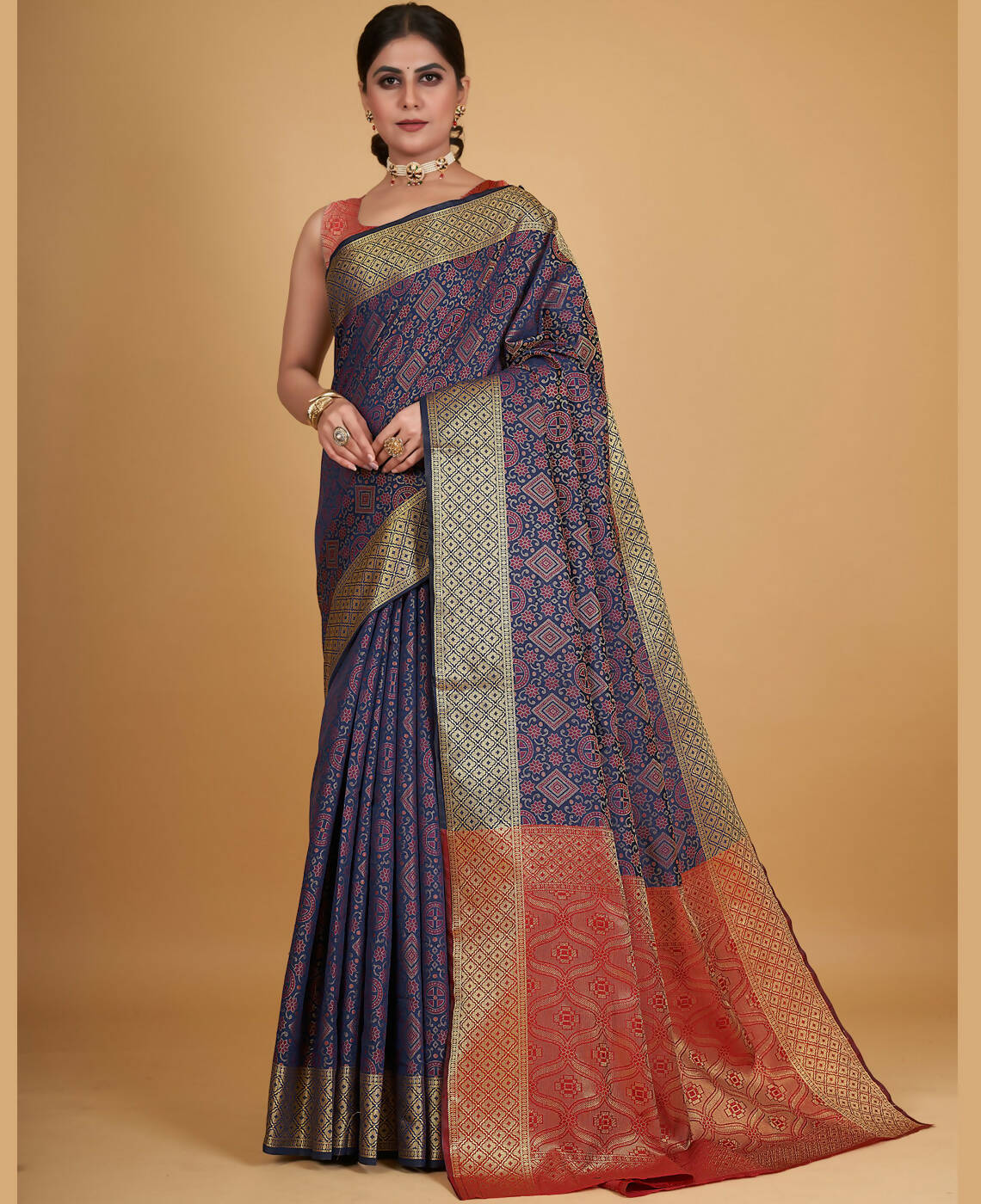 Dark Blue Silk Woven Design Saree With Unstitched Blouse Piece - Akshita