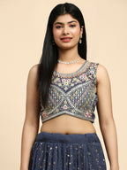 Dark Grey Georgette Embroidered Lehenga choli with Dupatta - Dhara