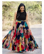 Dishitha Creation Printed Stitched Lehenga & Crop Top - Black & Black