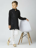 Joban Fashion Kids Island Full Sleeves Cotton Kurta and Pyjama Set with Sequin work - Black - Distacart