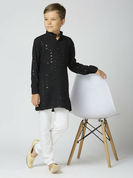 Joban Fashion Kids Island Full Sleeves Cotton Kurta and Pyjama Set with Sequin work - Black