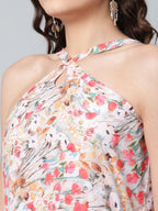 Ahalyaa Women Crepe Printed Classic White Romantic Florals Dress - Distacart