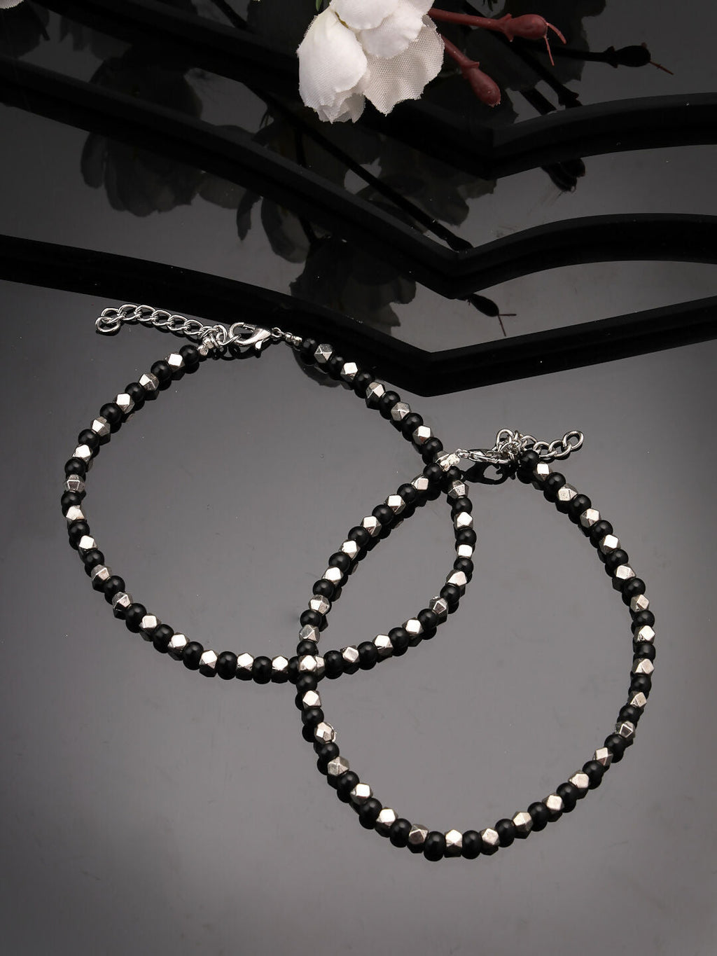 NVR Women's Evil Eye Black & Silver Anklets - Distacart