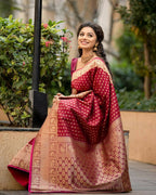 DEIANA'S Beautiful Designer Golden zari Soft Lichi Silk Saree - Maroon