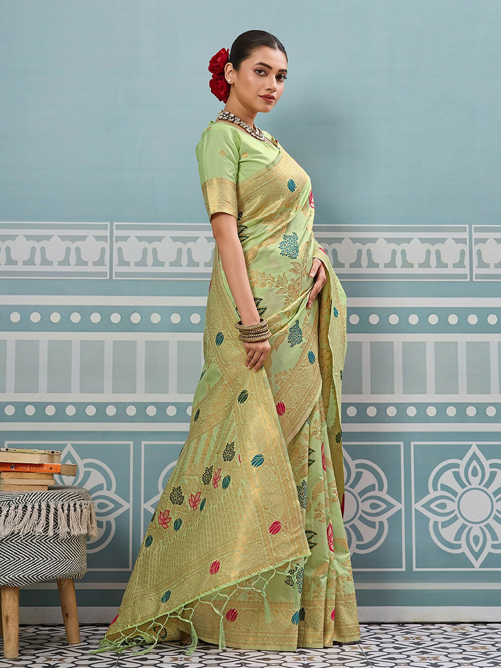 Shree Shyam Fashion Sea Green Silk Saree - Distacart