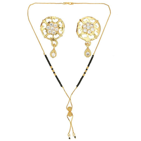 AanyaCentric Gold-Polished Short Mangalsutra Set with Earrings