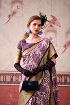 Vastranavya Lavender Tussar Silk Printed with Viscose Border Saree & Unstitched Blouse - Distacart