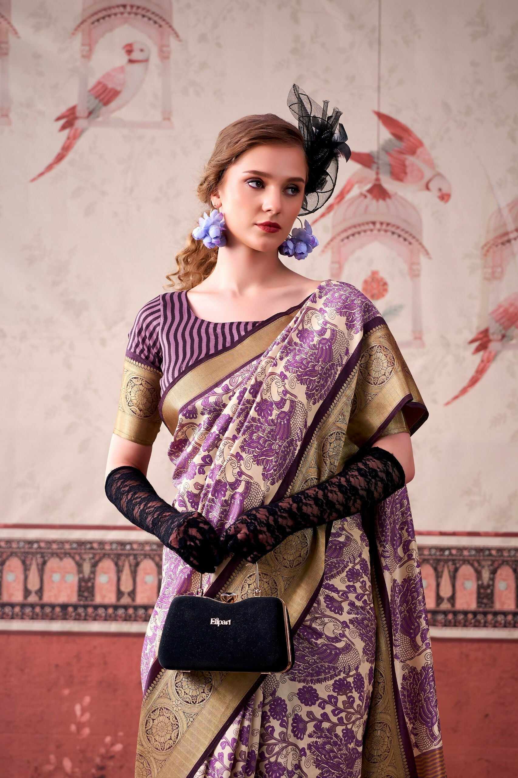Vastranavya Lavender Tussar Silk Printed with Viscose Border Saree & Unstitched Blouse - Distacart