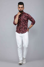 Miravan Men's Floral Slim Fit Long Sleeves Maroon Shirt
