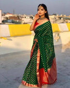 DEIANA'S Beautiful Designer Golden zari Soft Lichi Silk Saree - Green