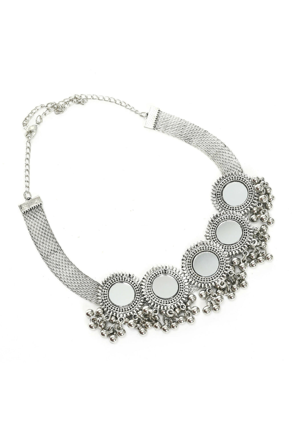 Mominos Fashion Johar Kamal Silver-Plated Brass Finish Mirror Work Women Choker - Distacart