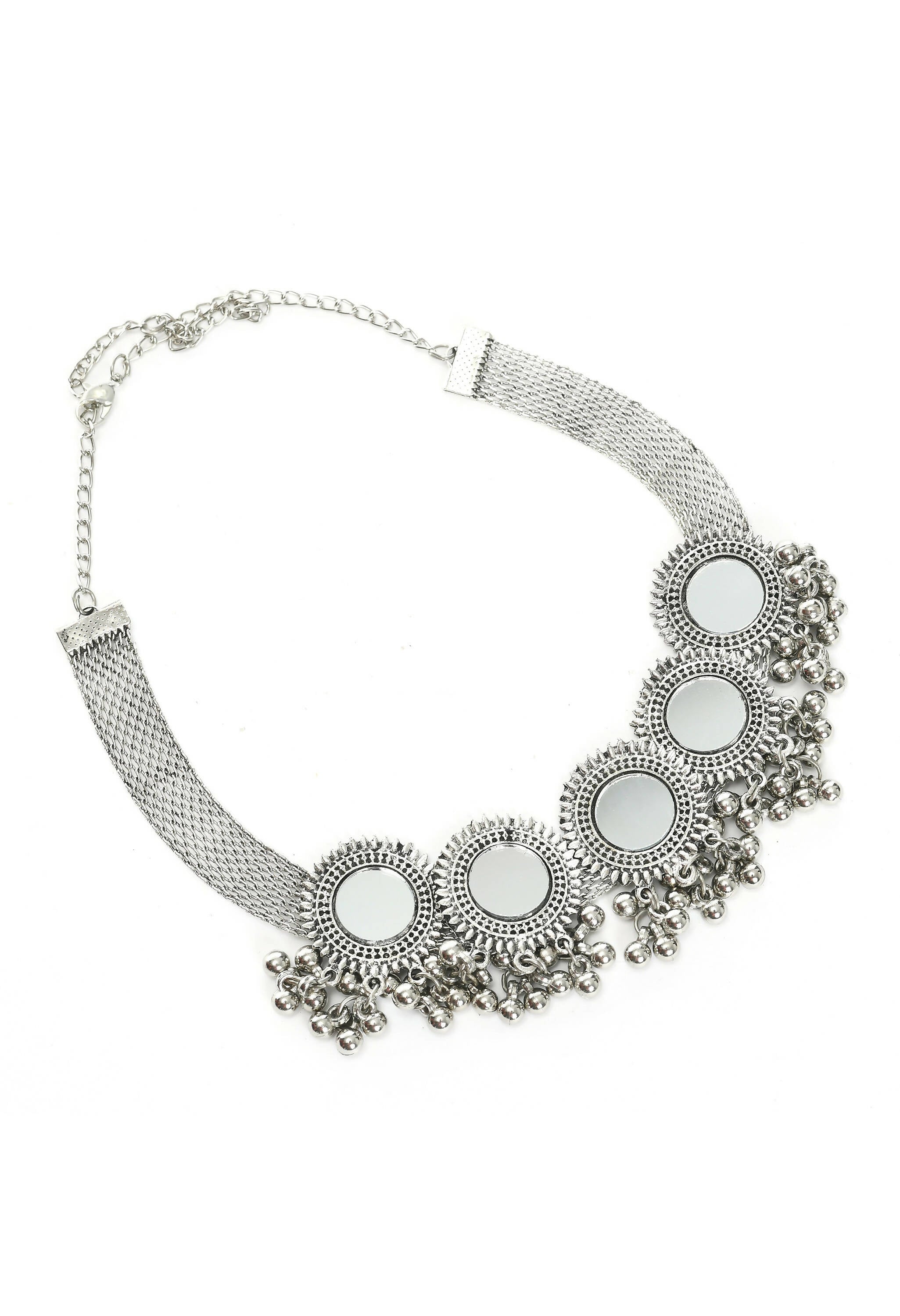 Mominos Fashion Johar Kamal Silver-Plated Brass Finish Mirror Work Women Choker - Distacart