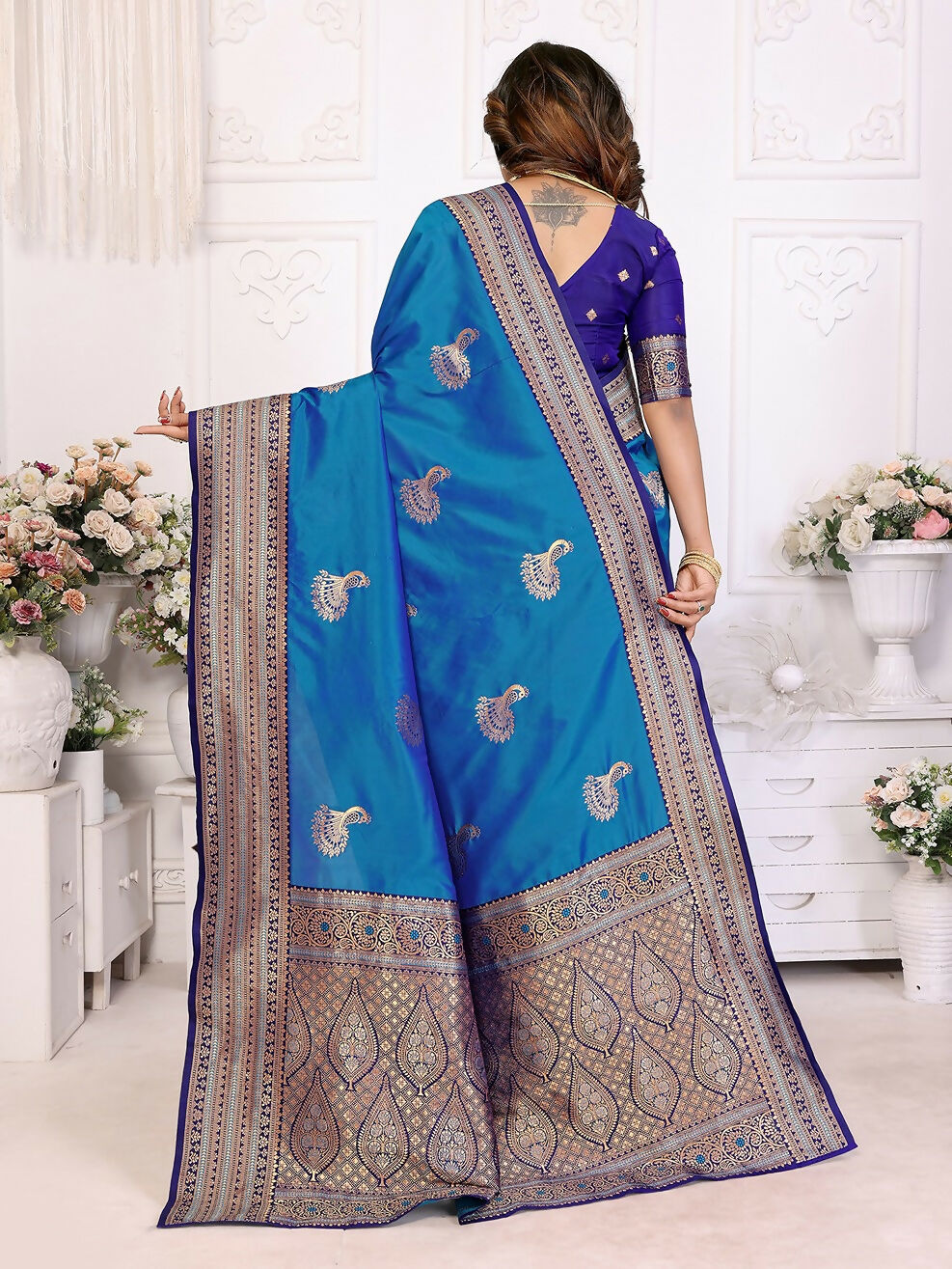 Joban Fashion Banarasi Royal Blue Small Butti Soft Silk Saree - Distacart