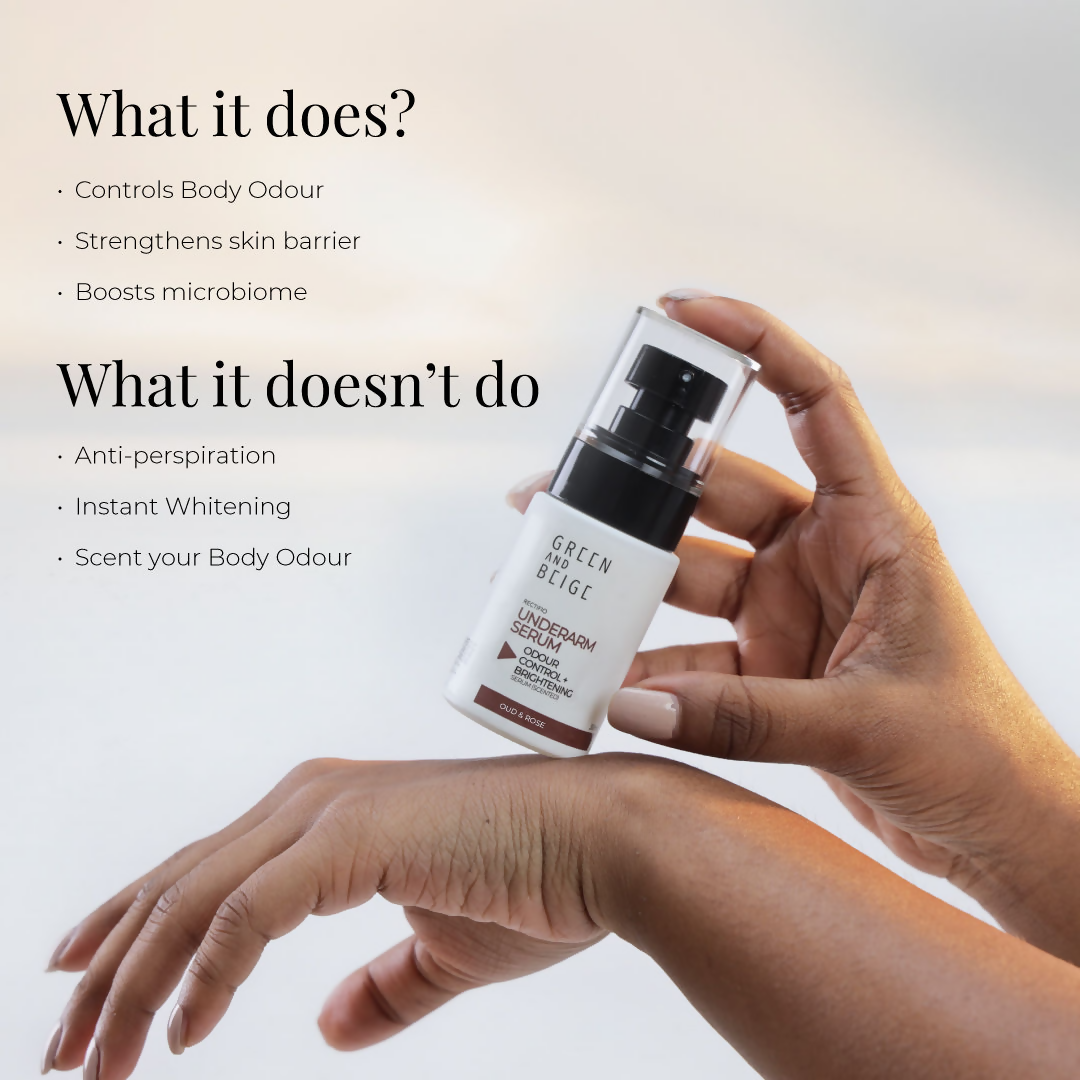 Green And Beige Rectifio Underarm Serum For Odour Control & Brightening - Oud & Rose Scented