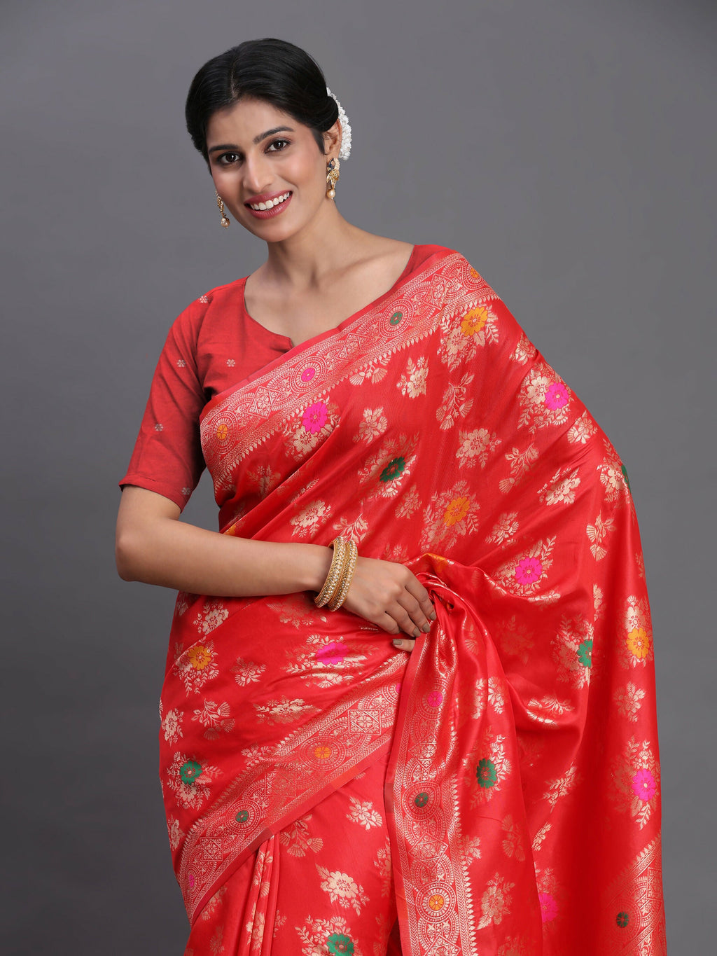 Shree Shyam Fashion Banarasi Silk Red Saree - Distacart
