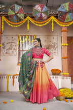 Yellow Rayon All over Print with Embroidery Patch Work Navratri Lehenga Choli with Dupatta - Raas