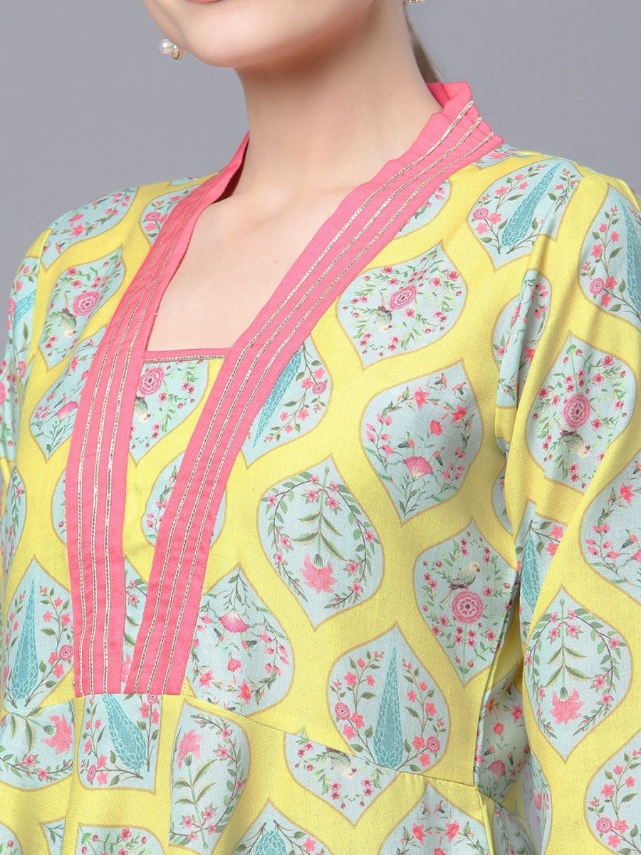 Ahalyaa Women Cotton Blend Lemon Yellow Digital Printed Tunic - Distacart