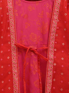 Ahalyaa Dark Pink Crepe Khari Print kids Dress Attached Jacket For Girls