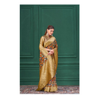 Chiku Tussar Silk Jacquard Abstract Digital Print Saree with Unstitched Blouse - Mohira