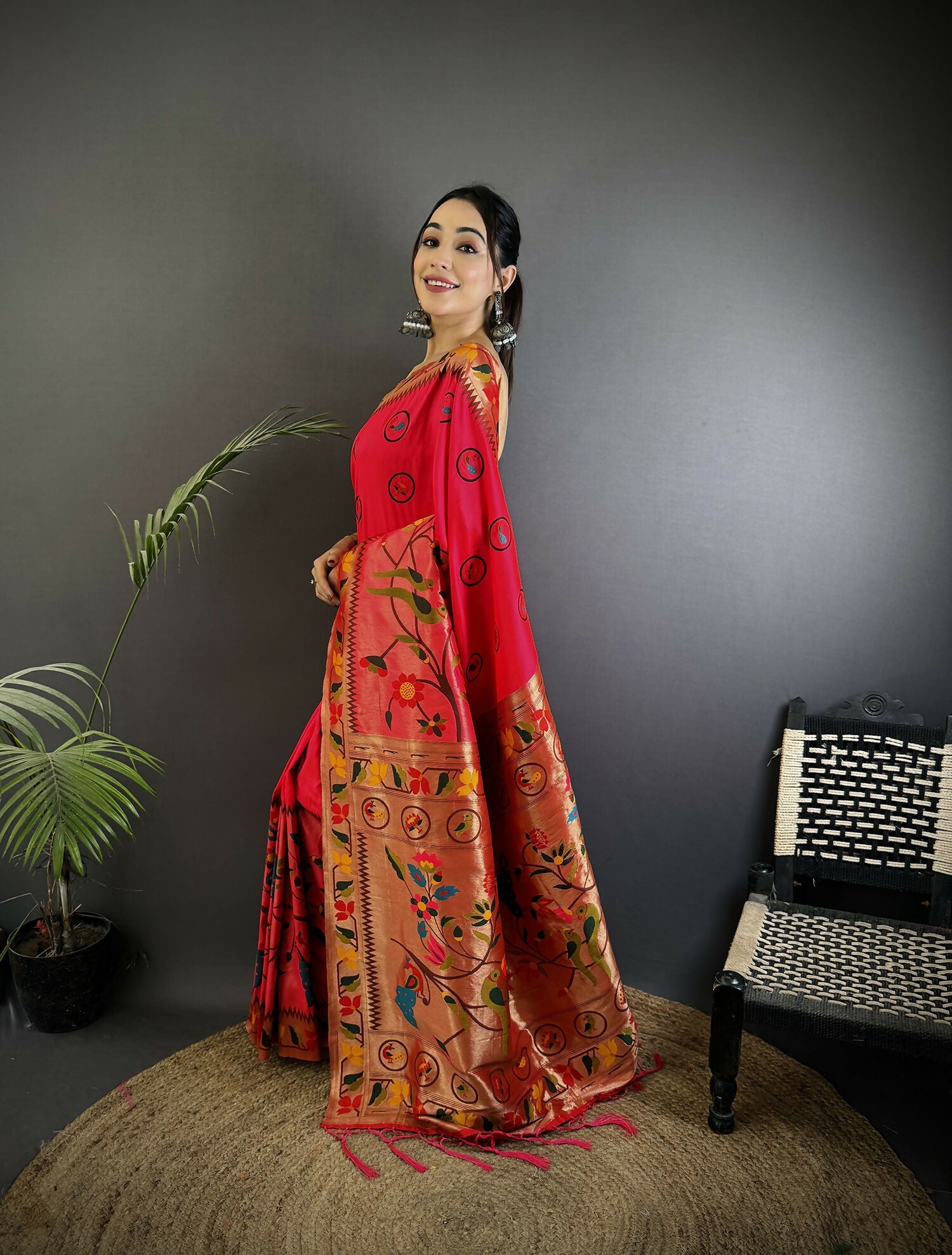 Joban Fashion Red Paithani Soft Silk Meenakari Saree - Distacart