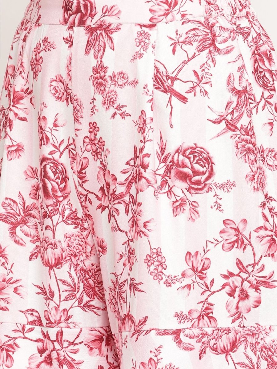 Ahalyaa Women's Pink Rayon Digital Floral Print Kurta Sharara Set with Dupatta