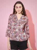 Myshka Women's Multi Printed V-Neck Top
