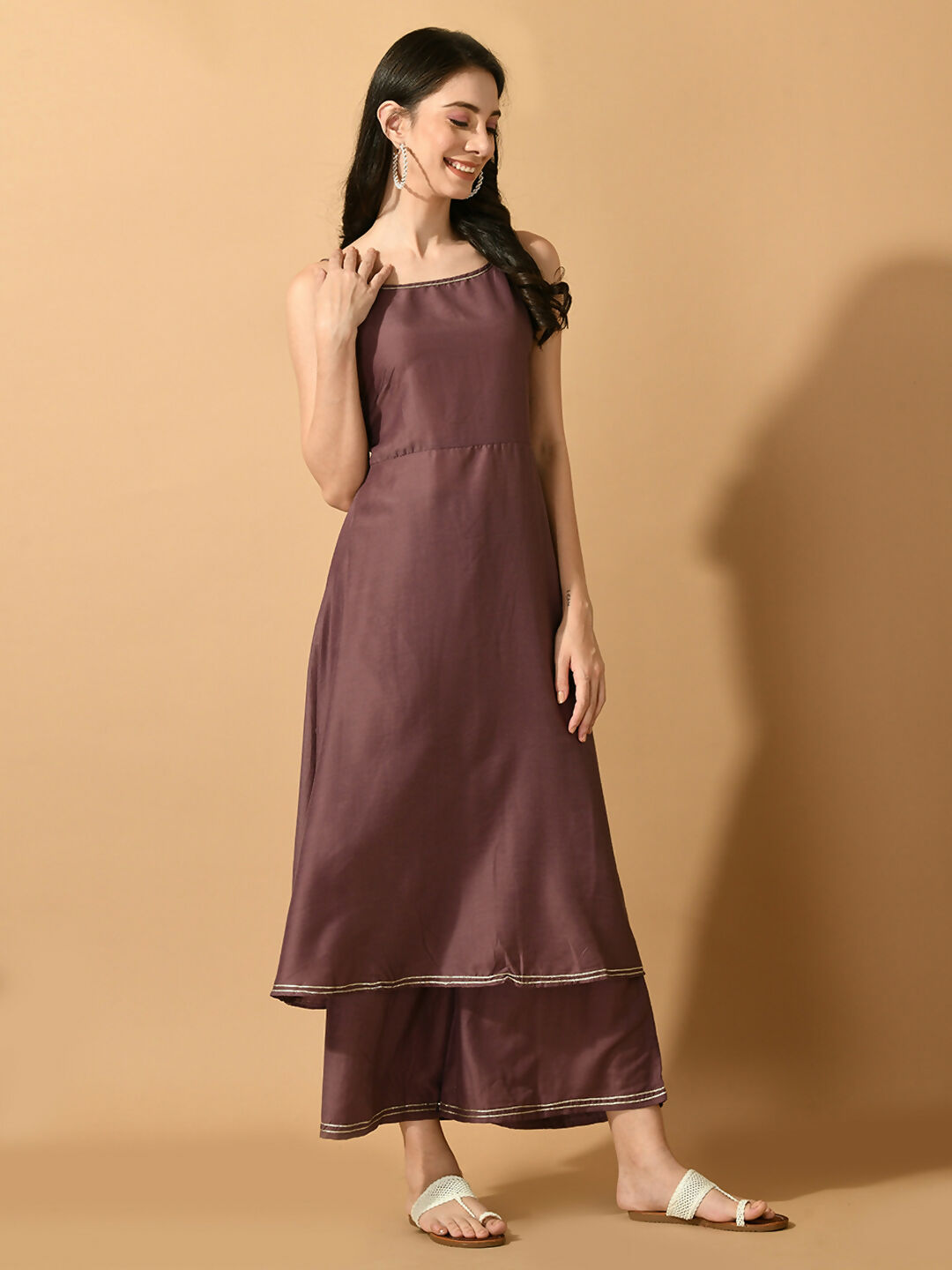 Myshka Women's Mauve Solid Party Kurta Sets