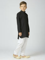 Joban Fashion Kids Island Full Sleeves Texture Cotton Kurta and Pyjama Set - Black - Distacart