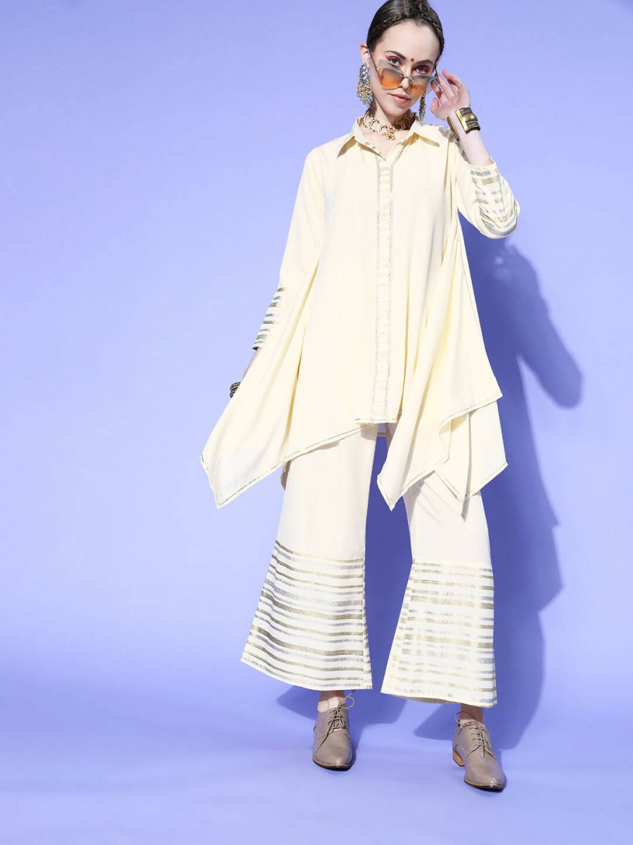 Ahalyaa Women Off White Colour Crepe Printed Top Palazzo Set - Distacart