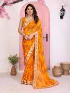 Ai Fashion Yellow Georgette Rajwadi Bandhani Print Party Wear Saree - Distacart