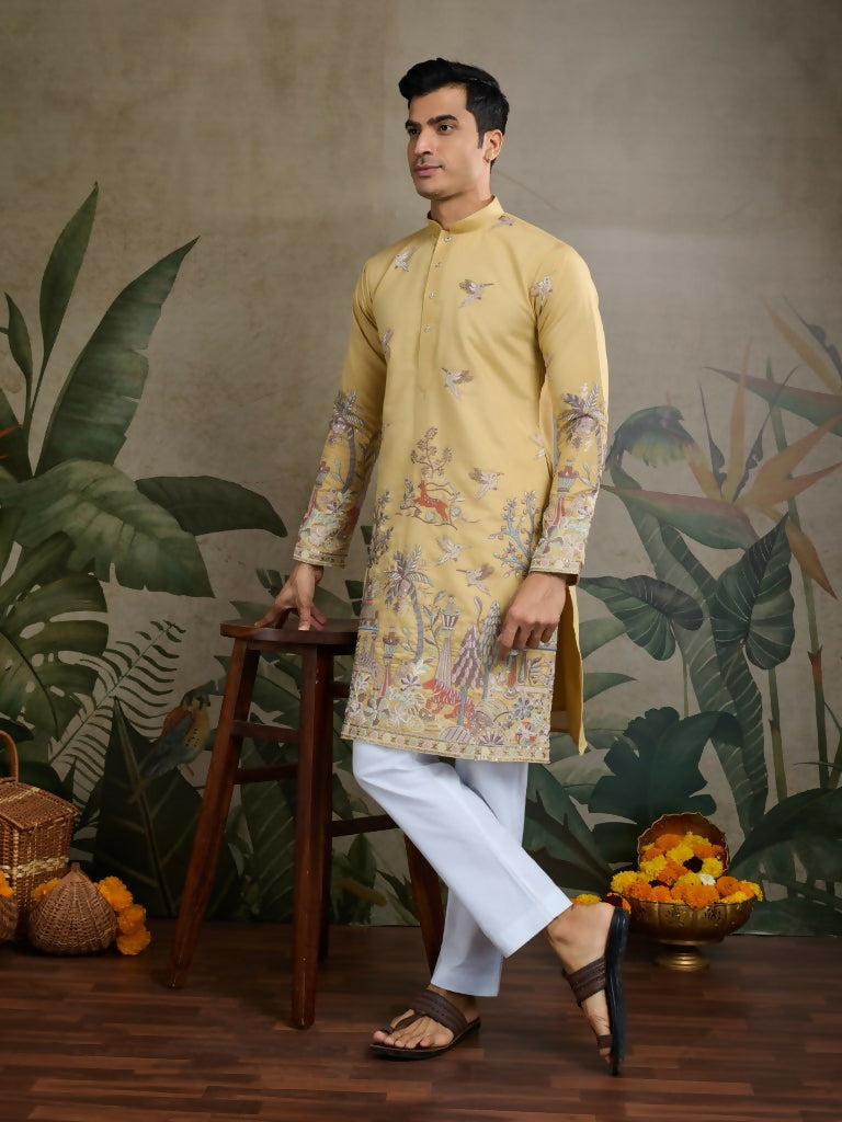 Vastranavya Yellow Exclusive Festival Wear Viscose Silk Thread & Sequence Embroidered Work Kurta