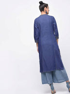 Aniyah Denim Princess Line Straight Kurta In Blue (AN-128K)