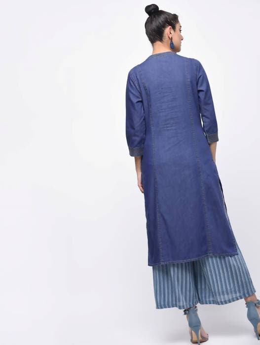 Aniyah Denim Princess Line Straight Kurta In Blue (AN-128K)