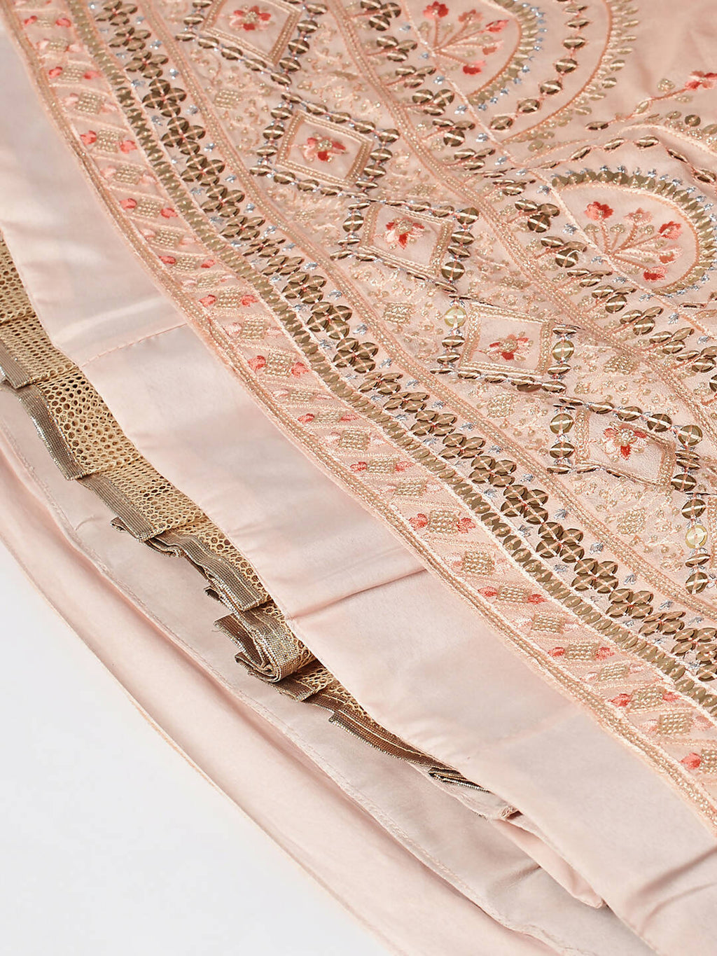 House of Panchhi Women Peach Pure Georgette Embroidered Lehenga & Blouse, Dupatta