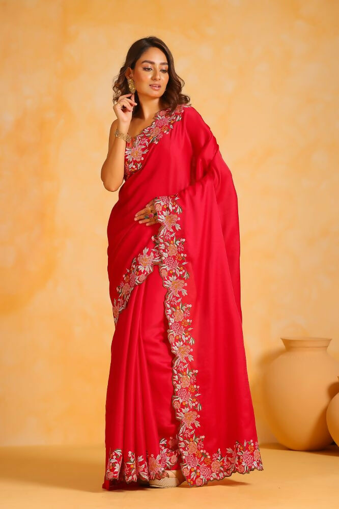 Vamsee Sundha Red Tussar Silk Saree