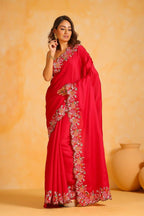Vamsee Sundha Red Tussar Silk Saree