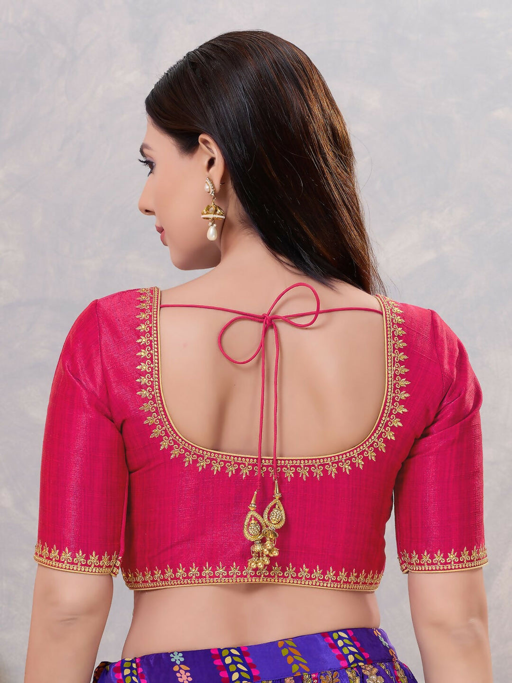 Joban Fashion Women Silk Dark-Pink Stitched Blouse